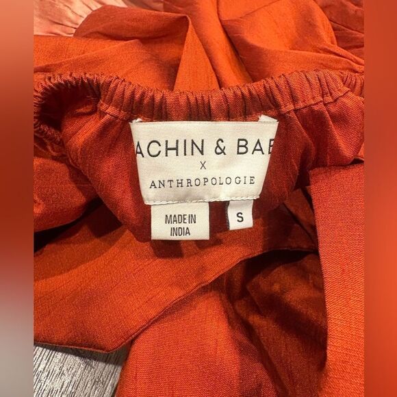 Anthropologie Savin + Babi Red Flouncy Colorblock Bow Blouse top women’s Small - Picture 7 of 10